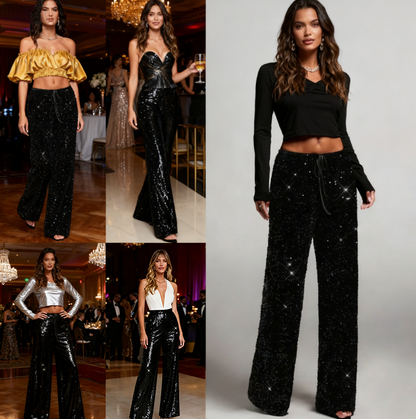 💖💃LAST DAY SALE 50% OFF✨Women's Sequin Sparkle Wide Leg Pants with Elastic Waistband✨