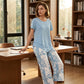 👗Women's 2-Piece Set – Layered Asymmetrical Tunic Top & Printed Wide Leg Pants, Breathable Polyester✨