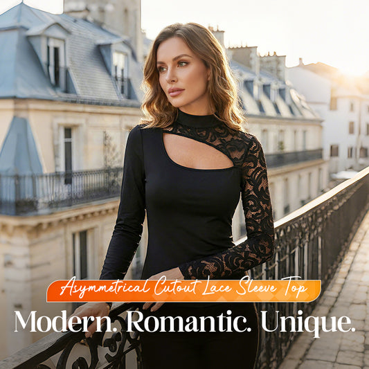 ⏳Time-Limited Special⏰Women's Asymmetrical Cutout Lace Sleeve Top