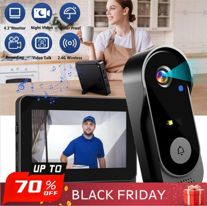 Wireless doorbell camera: 1080P, 170° angle, 4.3-inch screen, IPX65 outdoor waterproof rating, night vision