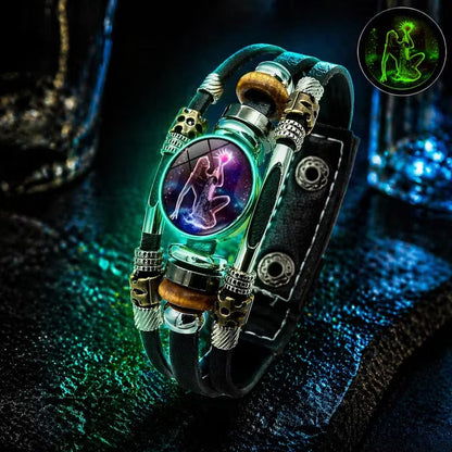 🎁2026 New Arrivals 50% OFF💥Glow-in-the-Dark Leather Zodiac Sign Bracelet For Men and Women