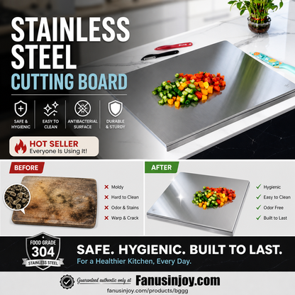 🎁2026 New Arrivals 50% OFF💥304 Stainless Steel Cutting Board – double-sided, hygienic, moisture-resistant & easy to clean. Say goodbye to stains & odors! 🛡️✨