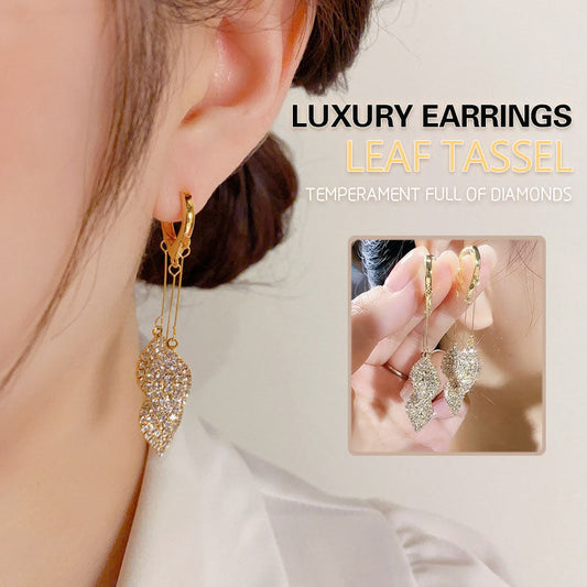 🎀Temperament Diamond Leaf Tassel Earrings