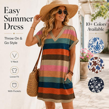 🎁2026 New Arrivals 50% OFF💥Women's Summer Casual V-Neck T-Shirt Dress