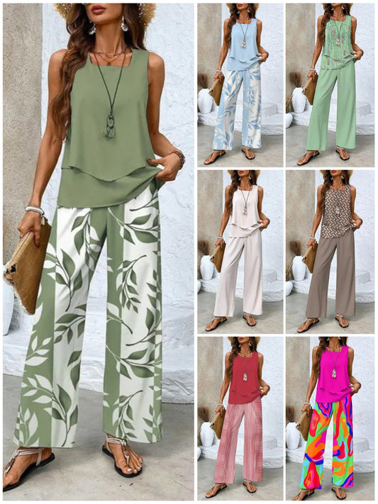 🔥 Hot Sale 50% OFF🌺Women's Trendy Print 2 Piece Outfits Sleeveless Top & Pants