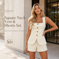 🎁2026 New Arrivals 50% OFF💥Square Neck Vest & Shorts Set – Elegant Neckline, Gold Buttons, Structured Fit 🥂