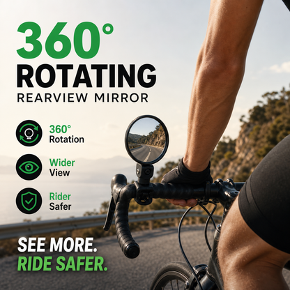🎁2026 New Arrivals 50% OFF💥360° Rotating Rearview Mirror – Clear view behind, no more neck twisting. Fits bikes, e‑bikes & motorcycles. Tool‑free silicone strap! 🛡️✨