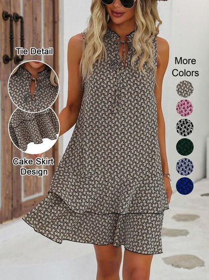 🎁2026 New Arrivals 50% OFF💥Women's Geometric Print Bow Dress – Abstract Art Meets Timeless Style with Elegant Lacing Details 🎀