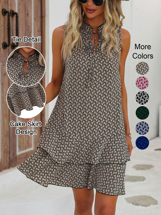 🎁2026 New Arrivals 50% OFF💥Women's Geometric Print Bow Dress – Abstract Art Meets Timeless Style with Elegant Lacing Details 🎀