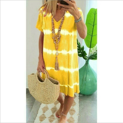 🎁2026 New Arrivals 50% OFF💥Tie-Dye Striped Short Sleeve T-Shirt Dress – Soft & flowy – Perfect for summer, beach or casual days – comfortable and stylish 🌊✨