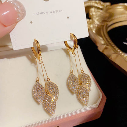 🎀Temperament Diamond Leaf Tassel Earrings