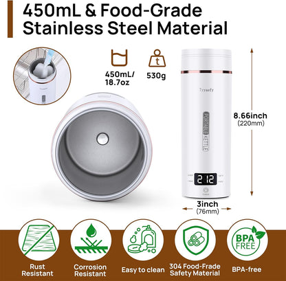 🎁2026 New Arrivals 50% OFF💥500ml Portable Travel Electric Kettle – 4-Stage Temp Control 45°C-100°C with Live LED Display, Rapid 5-Min Boiling, 12H Keep Warm, 360° Leak-Proof Sealing & Double-Layer Anti-Scald Shell – 520g for Hotel Office Travel ✈️