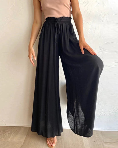 🎁2026 New Arrivals 50% OFF💥Wide-Leg High-Waisted Pants – Cotton Blend, Loose Fit, Drawstring 🌿