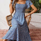 🎁2026 New Arrivals 50% OFF💥Square Neck Floral Midi Dress – Smocked Bodice, Flowy Tiered Skirt🌸1