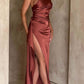 🌸NEW HOT SALE 50% OFF🥰Fits Your Curves Satin One Shoulder Drape Slit Maxi Dress💗HOT SALE💥