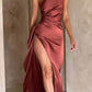 🌸NEW HOT SALE 50% OFF🥰Fits Your Curves Satin One Shoulder Drape Slit Maxi Dress💗HOT SALE💥