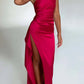🌸NEW HOT SALE 50% OFF🥰Fits Your Curves Satin One Shoulder Drape Slit Maxi Dress💗HOT SALE💥