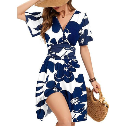 🎁2026 New Arrivals 50% OFF💥Women’s Ruffle Sleeve Sundress – Flattering V-Neck, Wrap Waist & Stretchy Smocked Back ✨