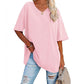 🎁2026 New Arrivals 50% OFF💥Women's Casual Loose Plus Size V Neck T Shirts Summer Half Sleeve Tees Fit Cotton Tunic Tops