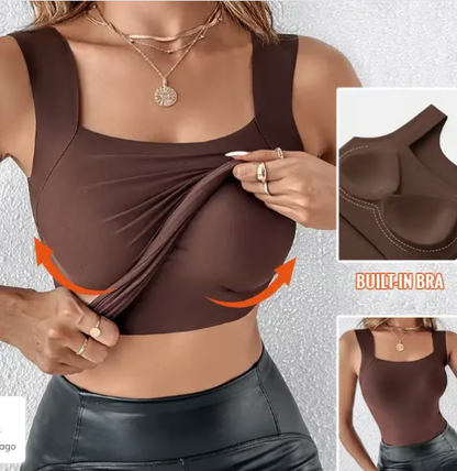 👚 50% OFF NOW! 🔥 Women‘s U Neck Thermal Tank Top – Built-In Bra, Seamless & Comfortable for Layering & Sports 🏃‍♀️