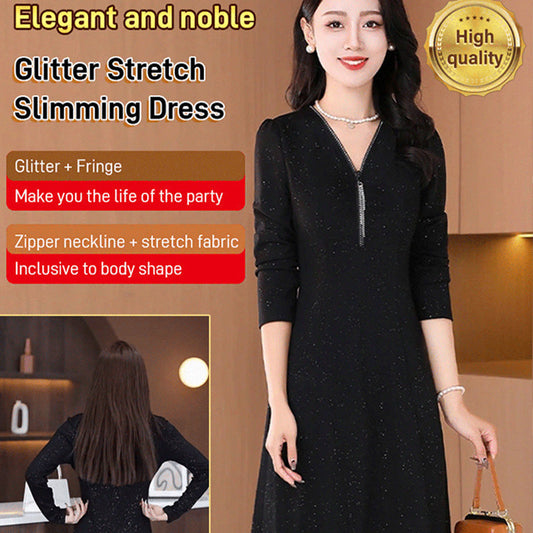 🎅Early Christmas gifts 40% off🎁Glitter Stretch Slim Zipper Dress