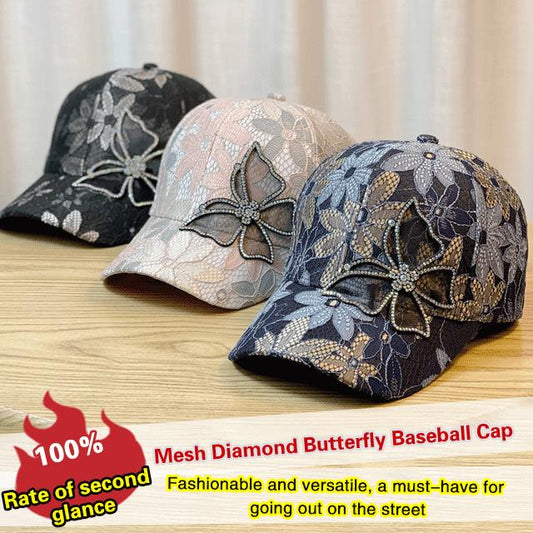 🧢 50% OFF NOW! 🦋 Mesh Diamond Butterfly Baseball Cap – Breathable, Adjustable Fit & Perfect for a Lightweight, Trendy Look ☀️