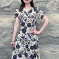 Loose V-neck Printed Knee Length Short Sleeve Dress