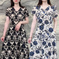 Loose V-neck Printed Knee Length Short Sleeve Dress