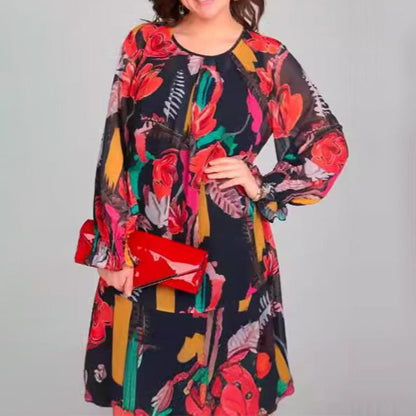 🌷Limited Time 48% OFF💞Long Sleeve Round Neck Lightweight Floral Dress