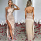 🌸NEW HOT SALE 50% OFF🥰Fits Your Curves Satin One Shoulder Drape Slit Maxi Dress💗HOT SALE💥