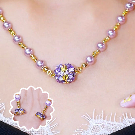 💖Hot Sales-50% OFF Buy 1  Get  1 Free✨Elegant Imitation Pearl Necklace with Sparkling Magnetic Rhinestone Ball