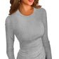 💖Limited Sale 50% OFF💖Women’s Solid Round-Neck Long-Sleeve Slim Fit Tops