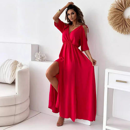 💖Limited Sale 50% OFF💖Women’s Elegant Sexy V Neck Side Slit Dress