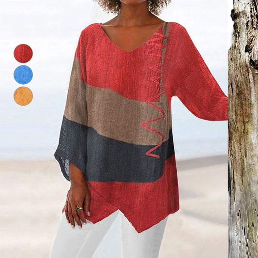 💖NEW ARRIVAL LIMITED TIME OFFER💖Women's Elegant Casual V-Neck Long Sleeve Artistic Pattern Print Top
