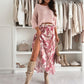 ⏰Limited Time🔥59% Off 🔥Crew Neck Top & Printed Belted Skirt Set