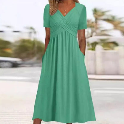 🎁New arrival 50% OFF💥Women’s V-Neck Short Sleeve Long Dresses