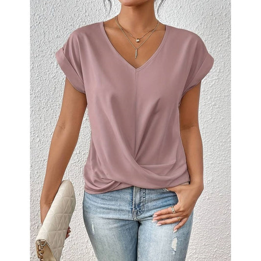 💐50% OFF ! Twist V-Neck Tee – Flattering Fit for All Body Types ✨💃
