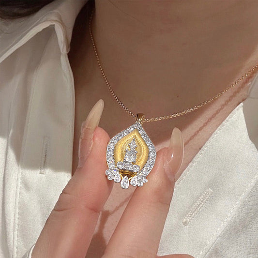 💎Handmade production💎Retro Style Gold Tower Rhinestone Pendant