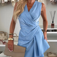 ⏳ Limited time 50% off! 💥Satin V-Neck Ruched Midi Dress with Irregular Ruffle Hem（The more you buy, the higher the discount）
