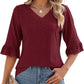 ❤️2025 New Products❤️Women's Elegant Ruffle Sleeve V-Neck Tops