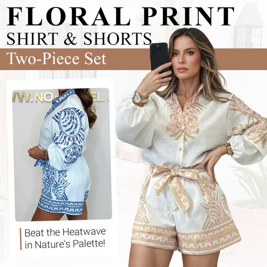 🔥NEW ARRIVAL LIMITED TIME OFFER-50% OFF💕Patterned Tie Waist Button Up Shorts Co-ord