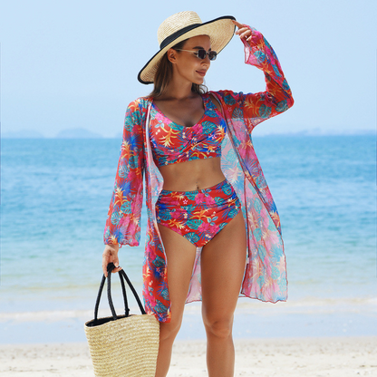 🏖️Summer Specials🌴 Women's Fashion Multicolor Printed Bikini Swimsuit (3 Piece Set)