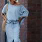 💜LAST DAY PROMOTION - 50%OFF💜Women's Diagonal Shoulder Top with Split Denim Long Skirt