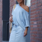 💜LAST DAY PROMOTION - 50%OFF💜Women's Diagonal Shoulder Top with Split Denim Long Skirt