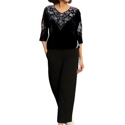 ⏳Time-limited Special⏰Women's Velvet Rhinestone Top & Pants Set