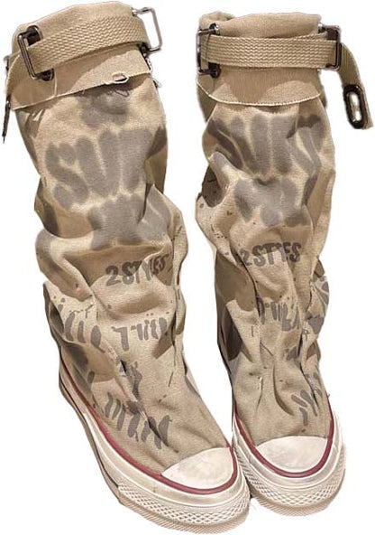 🎁Hot Sale 50% OFF⏳Women's Retro Flat Slouch Mid-Calf Canvas Boots