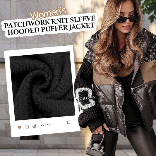 🎁 Hot Sale 49% OFF 🔥Women’s Patchwork Knit Sleeve Hooded Puffer Jacket|Free Express Delivery✈️