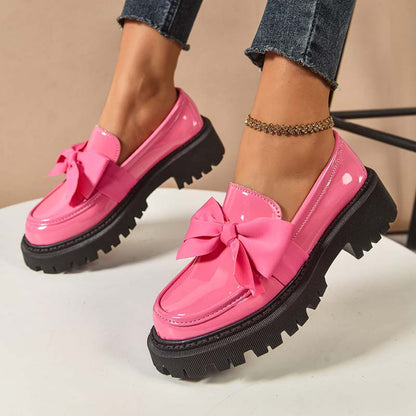 Chic Sweet Platform Loafers with Bow