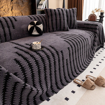 🎁2026 New Arrivals 50% OFF💥Soft Plush Non‑Slip Couch Cover‑Thick Striped Sofa Throw Cover, Cozy Winter‑Friendly Furniture Protector for Living Room, Anti‑Slip Universal Sofa Slipcover