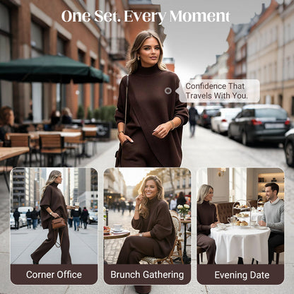 ⏳Time-Limited Special⏰Women's 2-piece set – Asymmetrical sweater + wide-leg pants, relaxed fit and soft fabric, ultra comfortable 👚✨